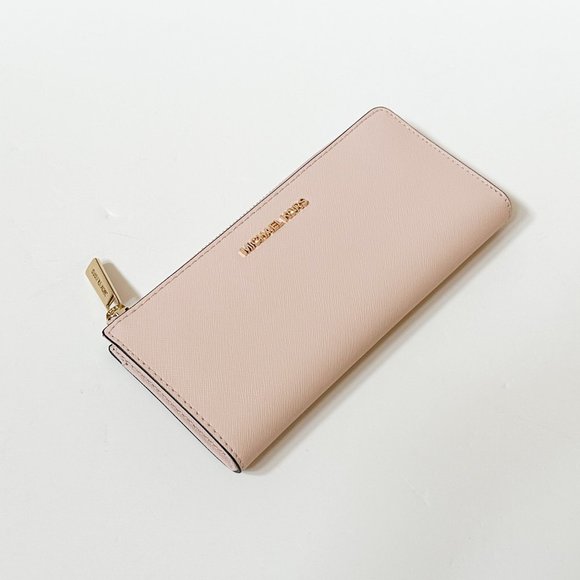 Michael Kors Jet Set Travel Large Three Quarter Zip Leather Wallet Pink - Picture 2 of 9